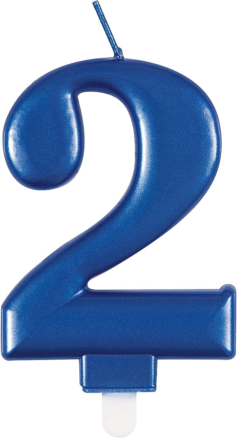 Metallic Blue Number 2 Birthday Candle