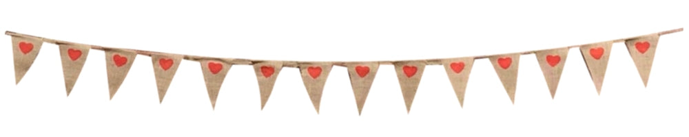 Hessian Red Hearts Bunting 10m with 20 Pennants