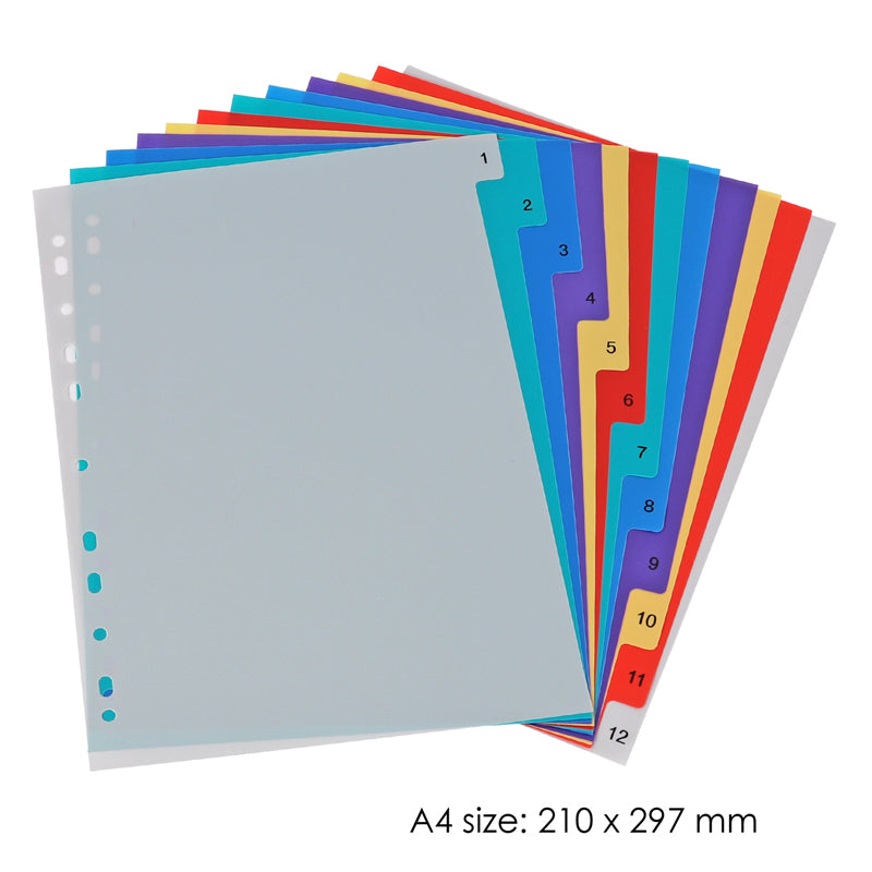 12 Part A4 PP Coloured Index Filing Dividers