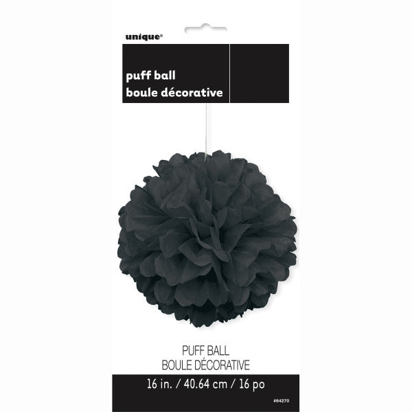 Black Solid 16" Hanging Tissue Pom Pom