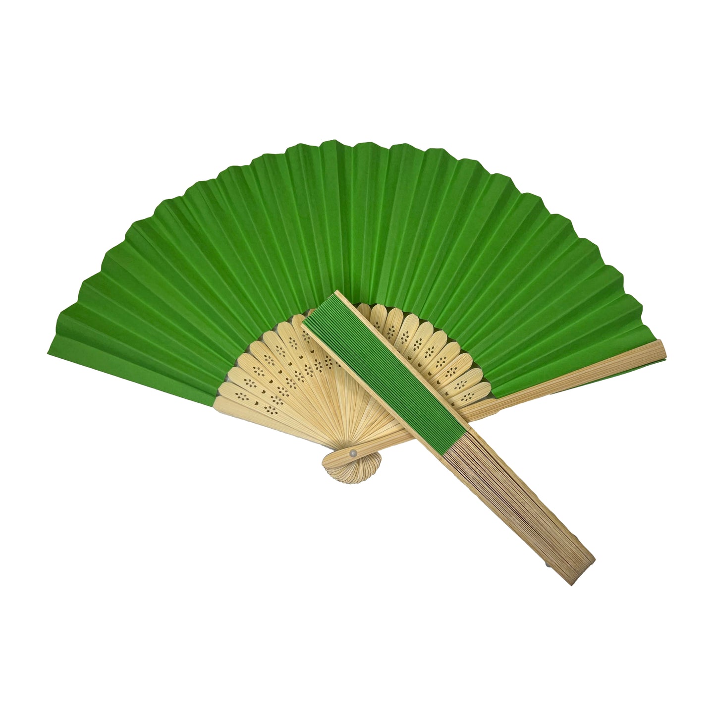 Green Paper Foldable Hand Held Bamboo Wooden Fan by Parev