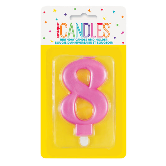 Metallic Pink Number 8 Birthday Candle