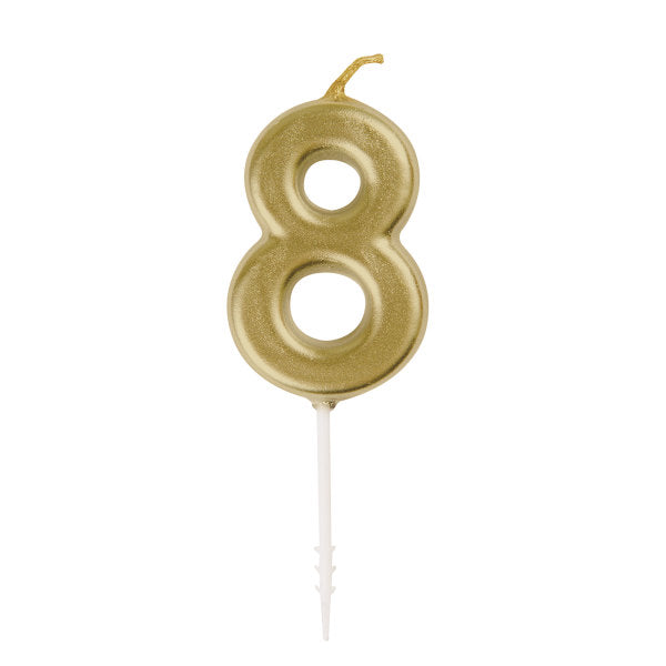 Mini Metallic Gold Number 8 Pick Birthday Candle