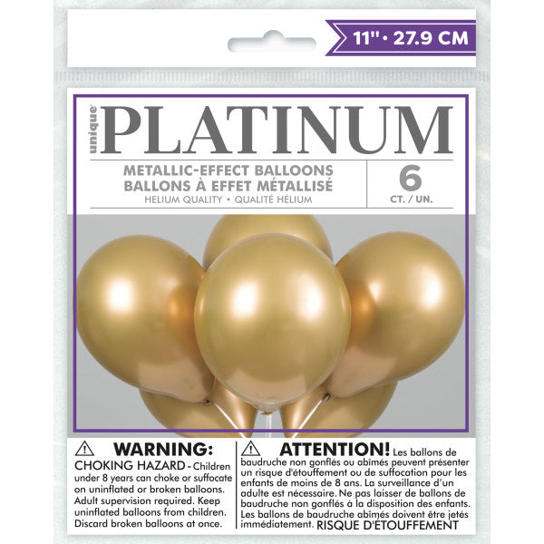 Pack of 6 Gold Platinum 11" Latex Balloons