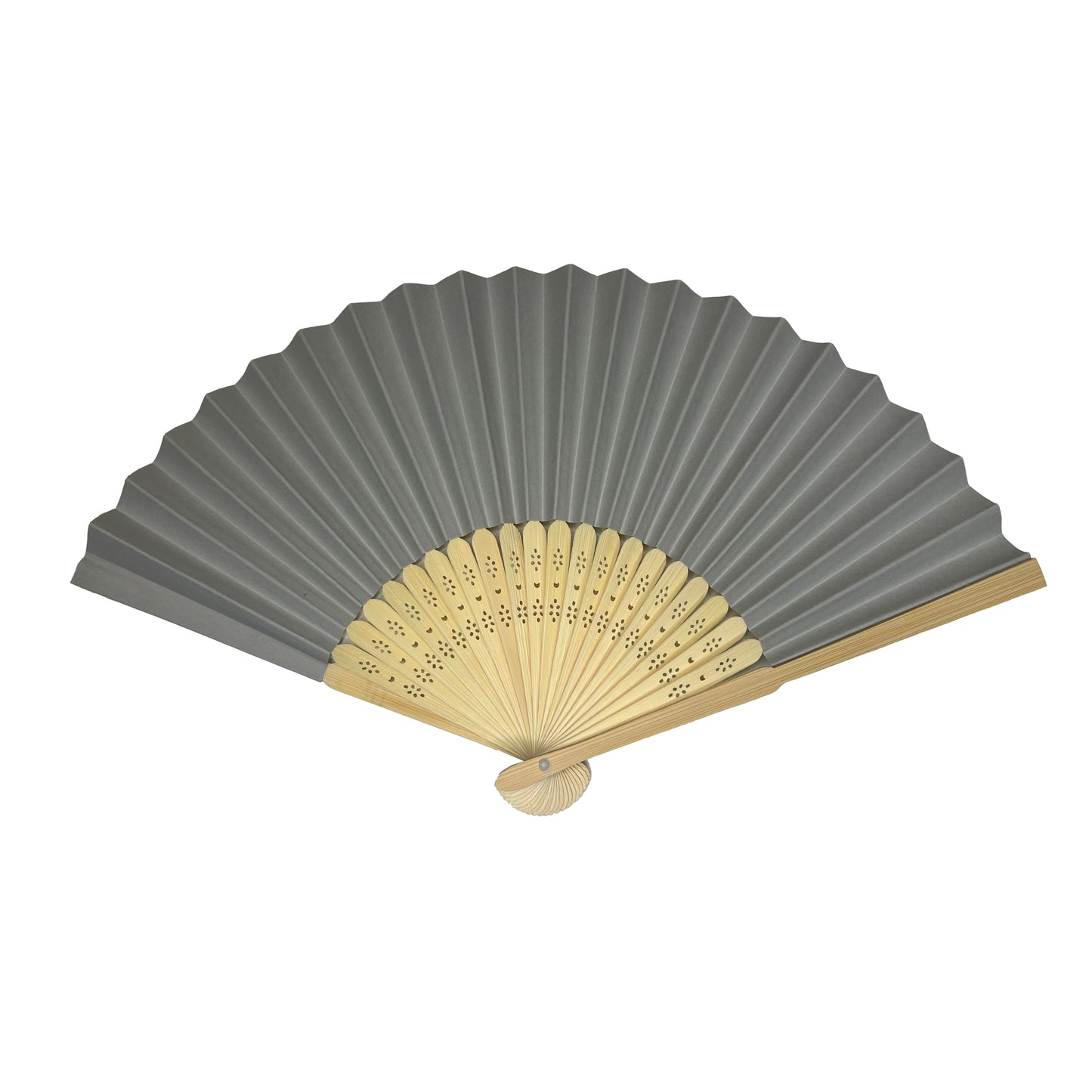 Grey Paper Foldable Hand Held Bamboo Wooden Fan by Parev