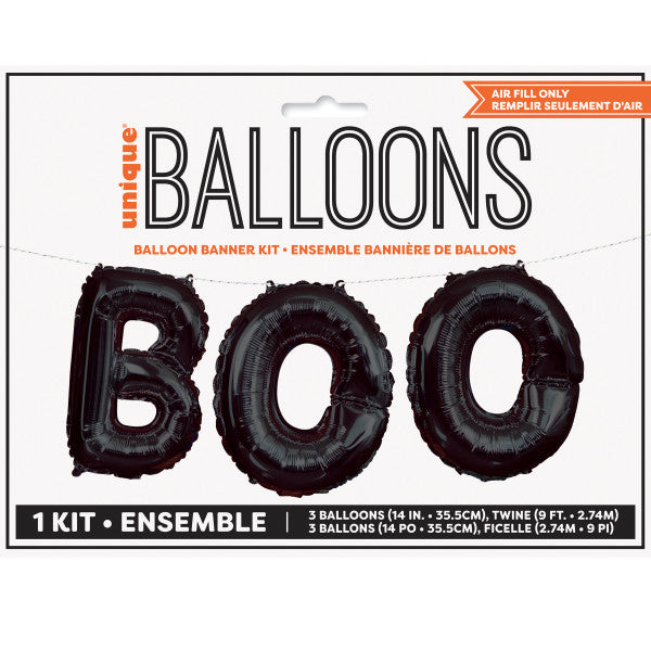 14" Black Halloween "Boo" Foil Letter Balloon Banner Kit