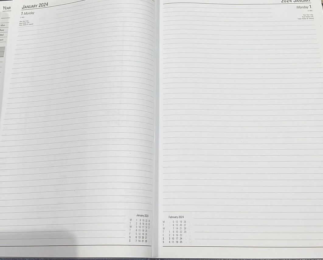 2024 A4 2 Pages Per Day Blue Desk Diary