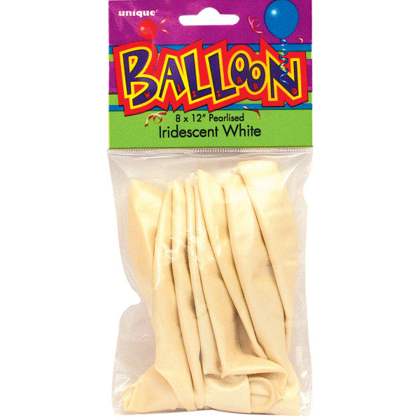 Pack of 8 Iridescent White 12" Premium Pearlised Balloons