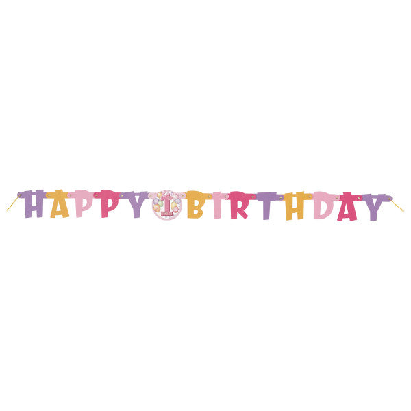 First Birthday Pink Balloons Jointed "Happy Birthday" Banner 