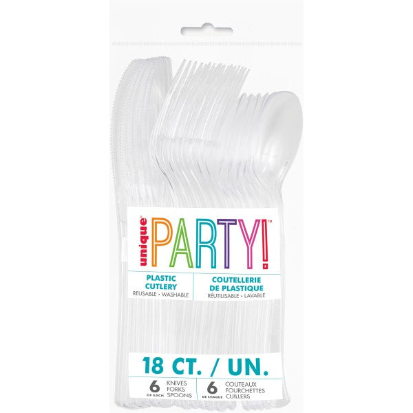 Pack of 18 Clear Solid Assorted Plastic Cutlery