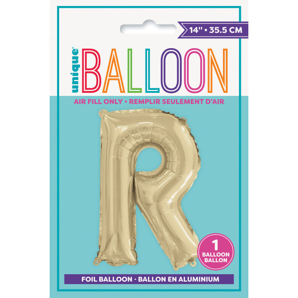 Gold Letter R Shaped Foil Balloon 14"