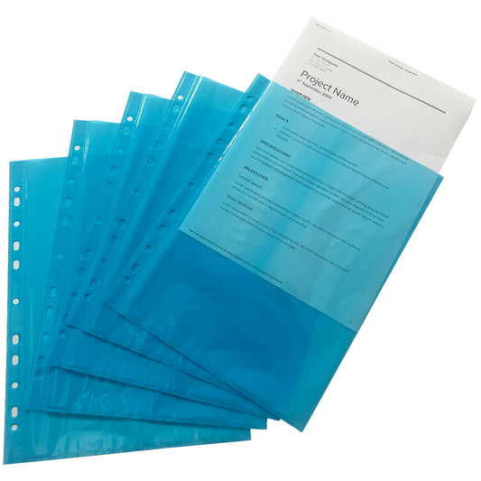 Pack of 50 A4 Blue Punched Pockets by Janrax