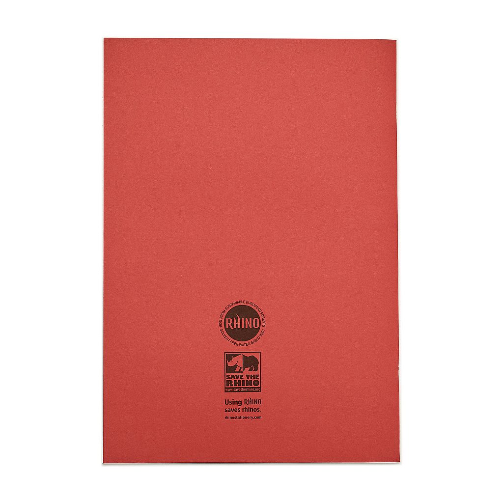 Rhino A4 48 Page Red with Blue Tinted Paper 8mm Lined with Margin Exercise Book