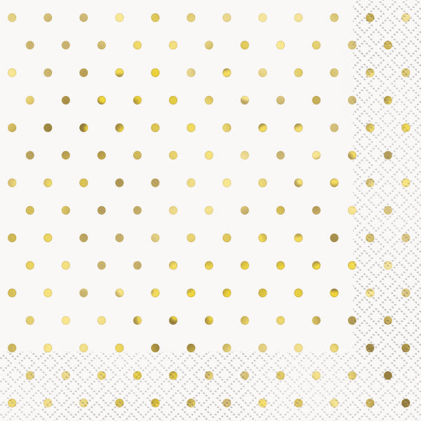 Pack of 16 Elegant Gold Foil Dots Luncheon Napkins