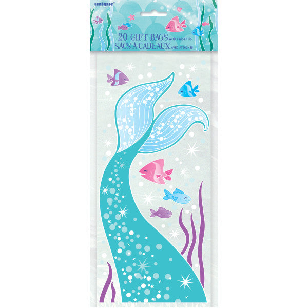 Pack of 20 Mermaid Cellophane Bags, 5"x11"