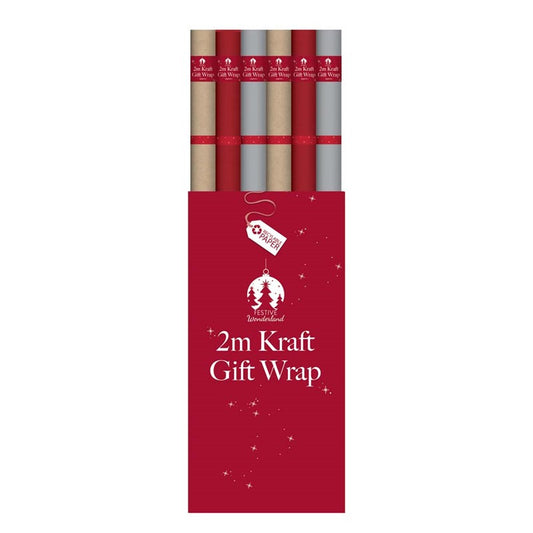 Single 2mx70cm Coloured Kraft Christmas Gift Wrap