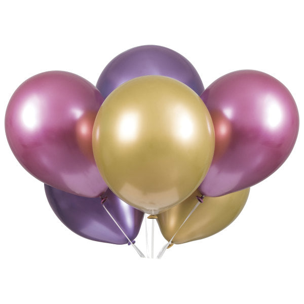 Pack of 6 Assorted Pink, Purple & Gold Platinum 11" Latex Balloons