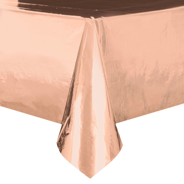 Rose Gold Foil Rectangular Plastic Table Cover, 54"x108"