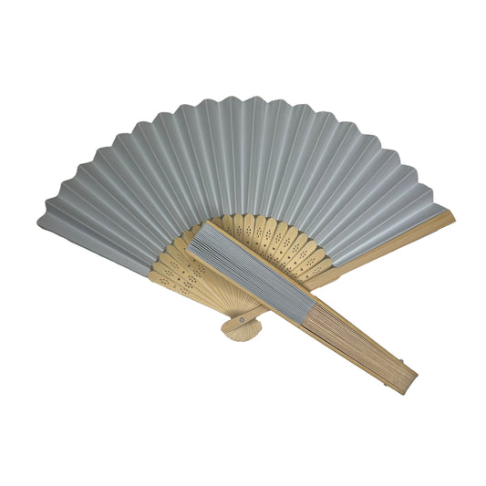 Light Grey Paper Foldable Hand Held Bamboo Wooden Fan by Parev