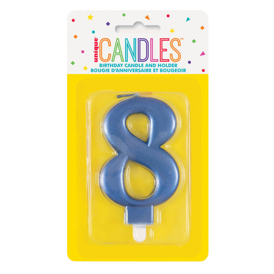 Metallic Blue Number 8 Birthday Candle