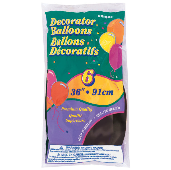 Pack of 6 Phantom Black 36" Latex Balloons