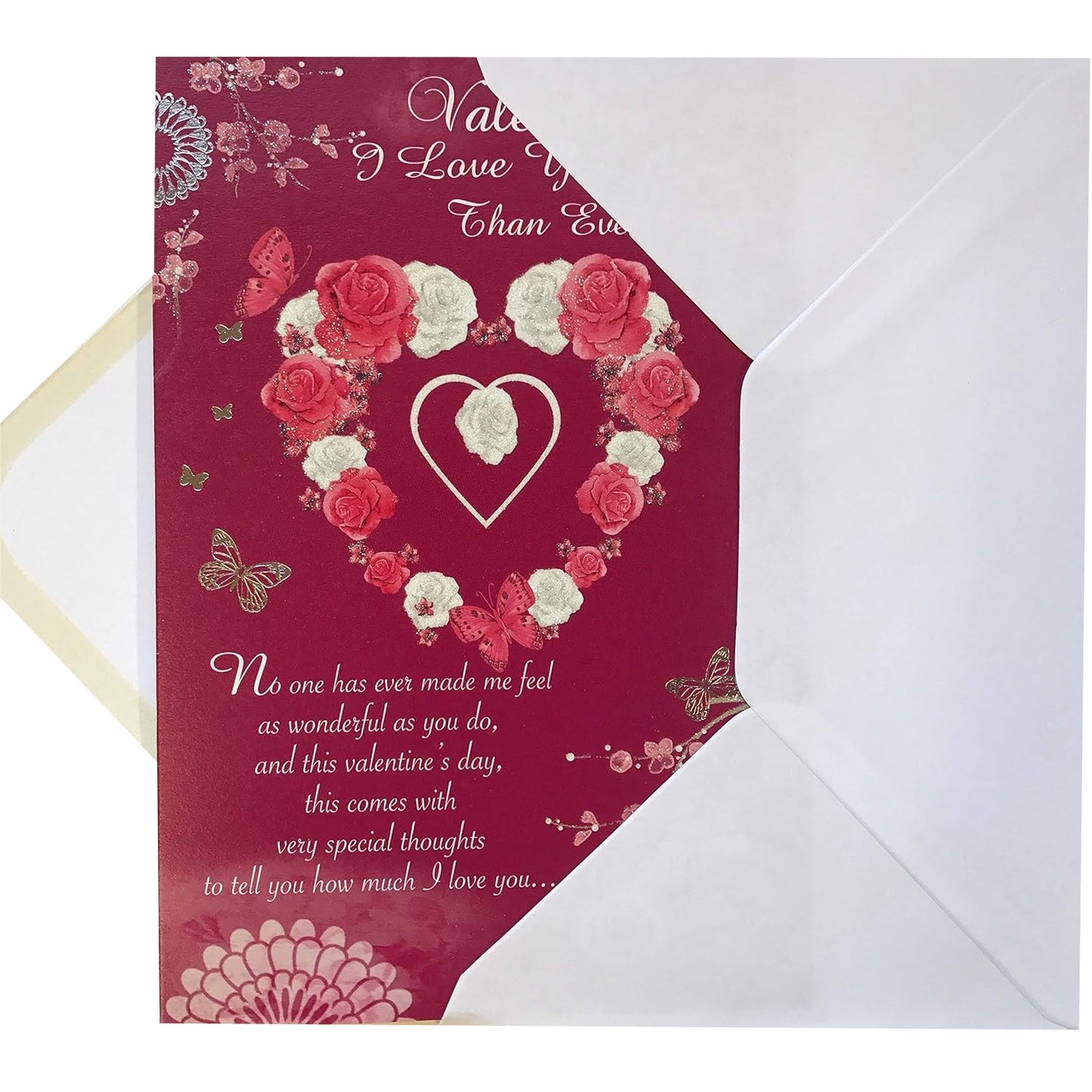 I Love you More than Ever Sentimental Verse Rose Heart Valentine's Day Card