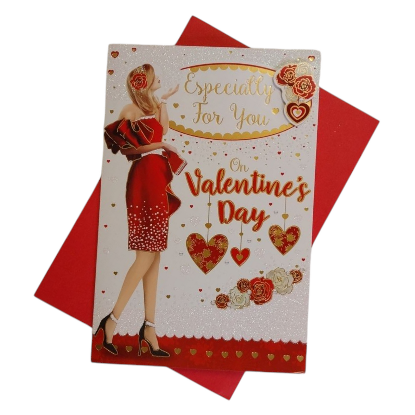 Especially For You Woman In Red Gown Design Valentine's Day Card