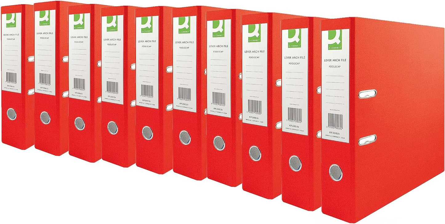 Pack of 10 70mm Polypropylene A4 Red Lever Arch Files