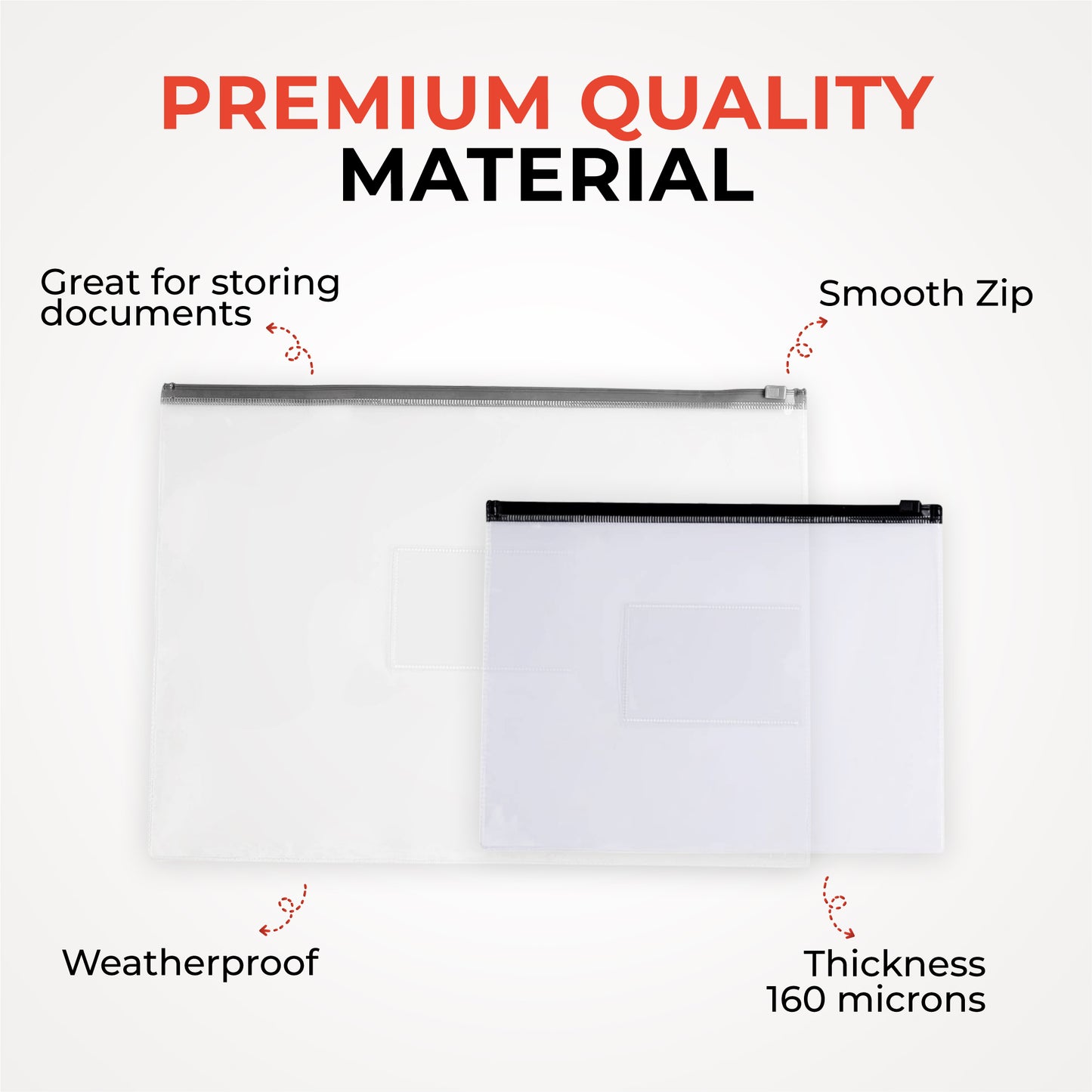 Pack of 12 A4+ Foolscap Clear Zippy Bags with White Zip