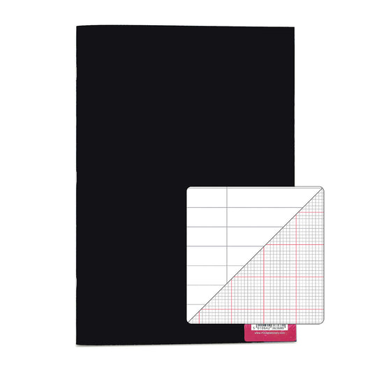 Rhino A4 64 Page Black 8mm Lined with Margin and 20mm Graph Ruling Reverse Exercise Book