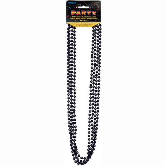 Pack of 4 32" Black Metallic Bead Necklaces