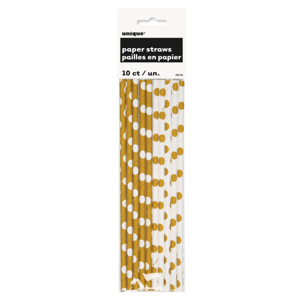 Pack of 10 Gold Dots Paper Straws