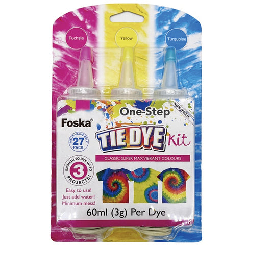 Pack of 3 Colours Tie Dye Kit - Fuchsia, Yellow, Turquoise