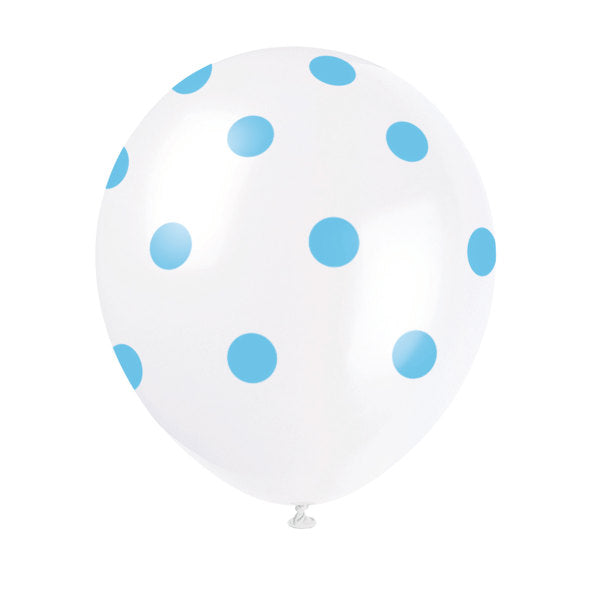 Pack of 6 Powder Blue Dots 12" Latex Balloons