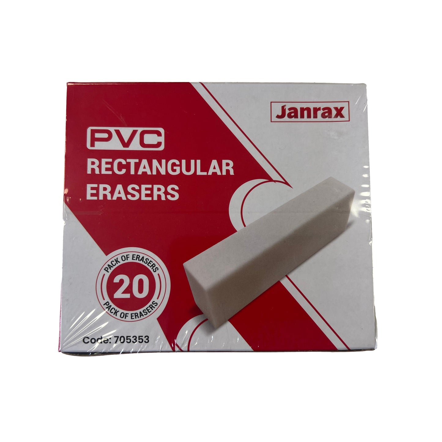 Pack of 20 PVC Rectangular Erasers