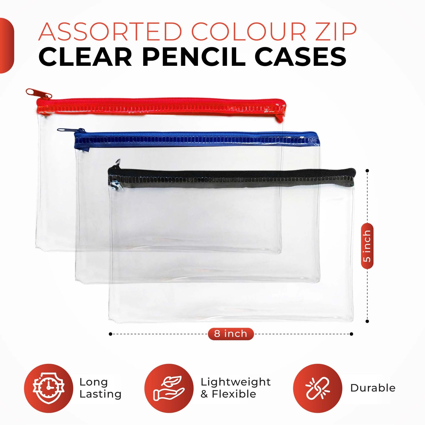 Janrax 8x5" Blue Zip Clear Exam Pencil Case