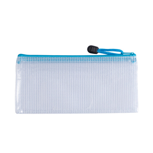 Pack of 12 DL Light Blue PVC Mesh Zip Bags