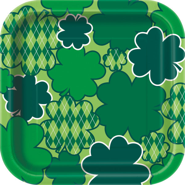 Pack of 10 Argyle Clover Square 7" Dessert Plates