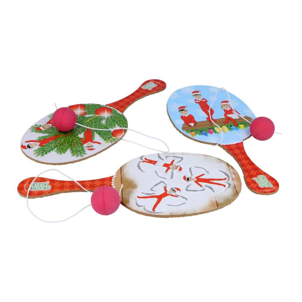 Christmas Elfin Around Wooden Paddle Bat and Ball Games 22cm