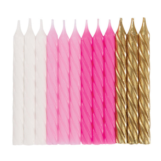 Pack of 24 Pink, White & Gold Spiral Birthday Candles