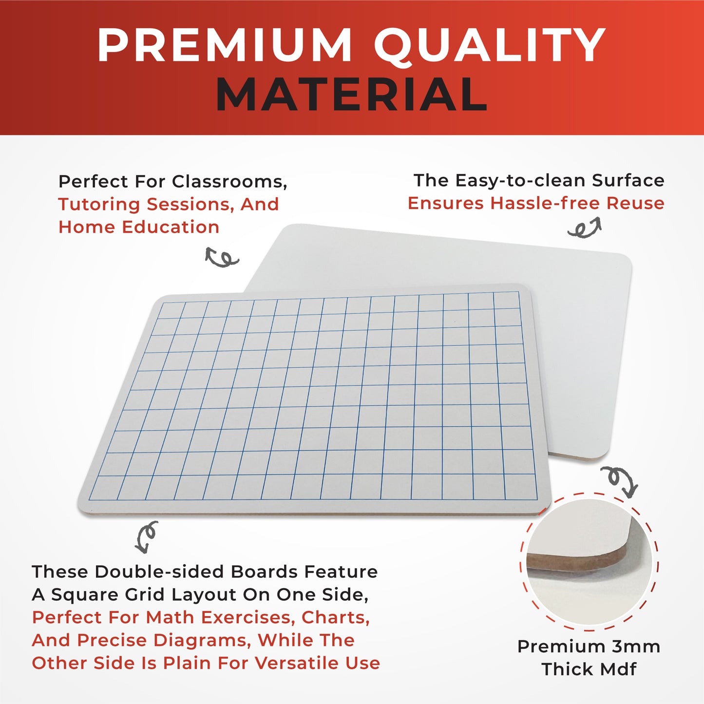 Pack of 6 Rigid MDF Square Grids A4 Whiteboards