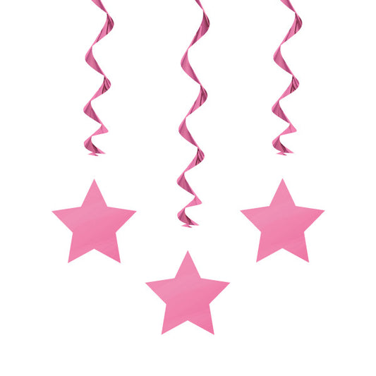 Pack of 3 26" Hot Pink Solid Hanging Swirl Decorations