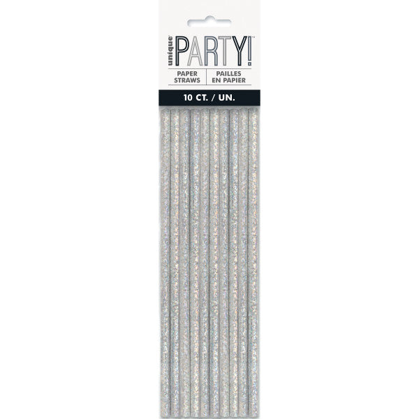 Pack of 10 Birthday Silver Glitz Paper Straws