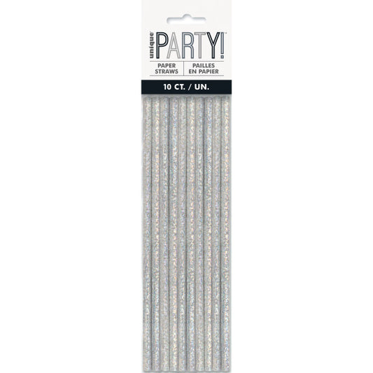 Pack of 10 Birthday Silver Glitz Paper Straws