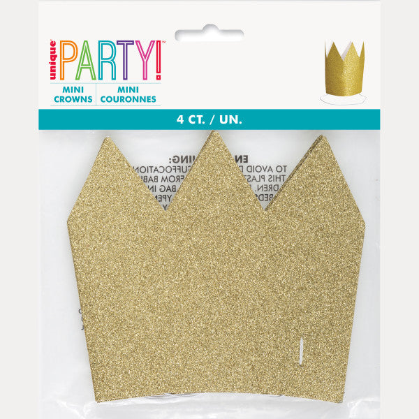 Pack of 4 Mini Gold Glitter Paper Crowns