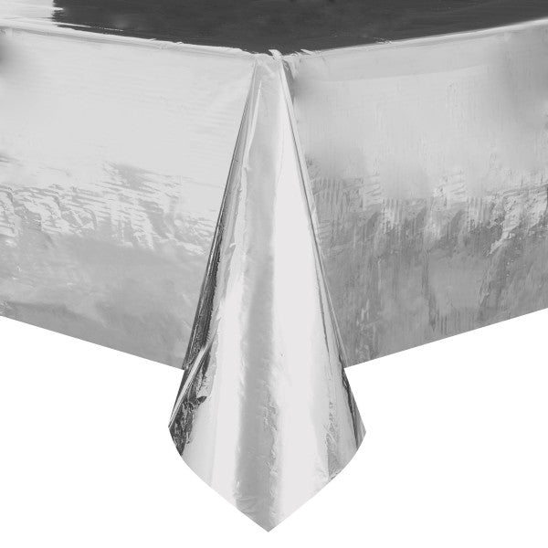 Silver Foil Rectangular Plastic Table Cover, 54"x108"