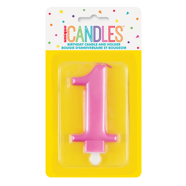 Metallic Pink Number 1 Birthday Candle