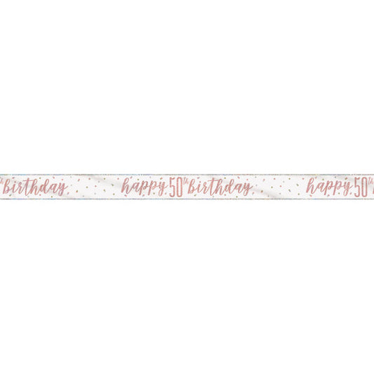 9ft Glitz Rose Gold Foil Banner "Happy 50th Birthday"