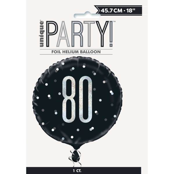 Birthday Glitz Black & Silver Number 80 Round Foil Balloon 18"