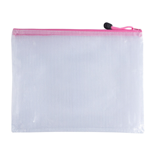 Pack of 12 A5 Pink PVC Mesh Zip Bags